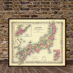 Carte du Japon - Ancienne carte du Japon, impression d'archives sur papier ou toile