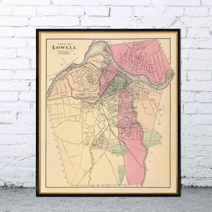 Lowell map (Massachusetts) - Old map of Lowell print - Fine print on canvas or paper
