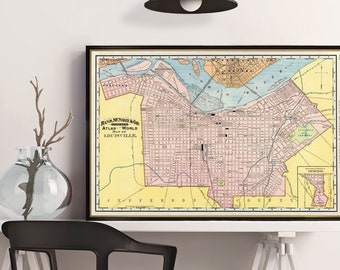 Map of Louisville - Vintage map reproduction available on paper or canvas
