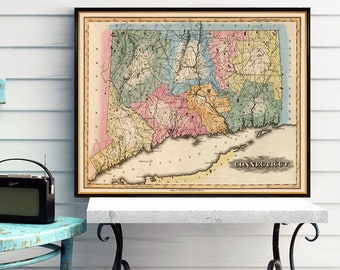 Connecticut  map  - Vintage map of Connecticut  fine reproduction on paper or canvas
