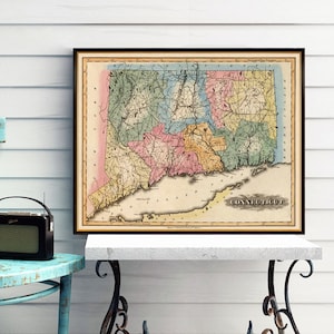 Connecticut  map  - Vintage map of Connecticut  fine reproduction on paper or canvas