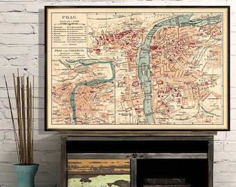 Old map of Prague -  Fine reproduction  of a vintage map, available on paper or canvas