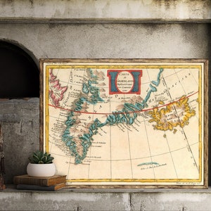 Carte vintage du Groenland - Carte du Groenland - 31 x 14,5 pouces - Impression d'archives - Reproduction fine pour la décoration de la maison