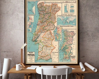 Portugal map - Old map of Portugal  fine print - Vintage map print on paper or canvas