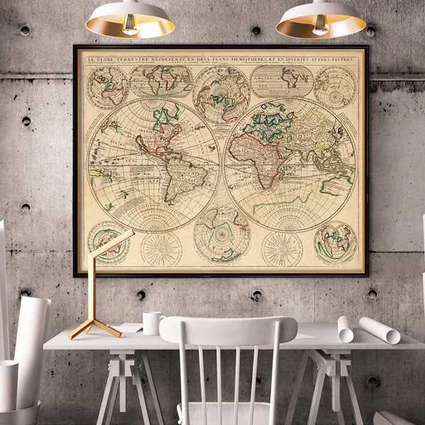 Map of the world - Antique world map  restored - Fine reproduction - Historical map of the world, available on paper or canvas