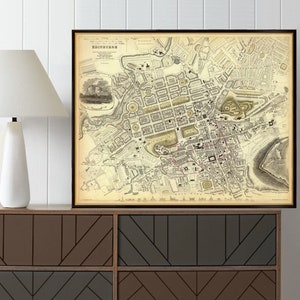 Vintage map of Edinburgh, old city map from 1843, Auld Reekie historical map image 1