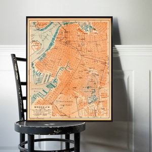 Mapa de Brooklyn - Mapa antiguo de Brooklyn - Buena reproducción en papel o cavnas
