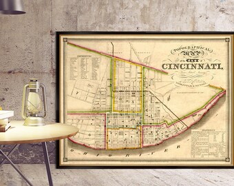 Old map of Cincinnati - Antique map restored - Cincinnati  map archival reproduction on paper or canvas