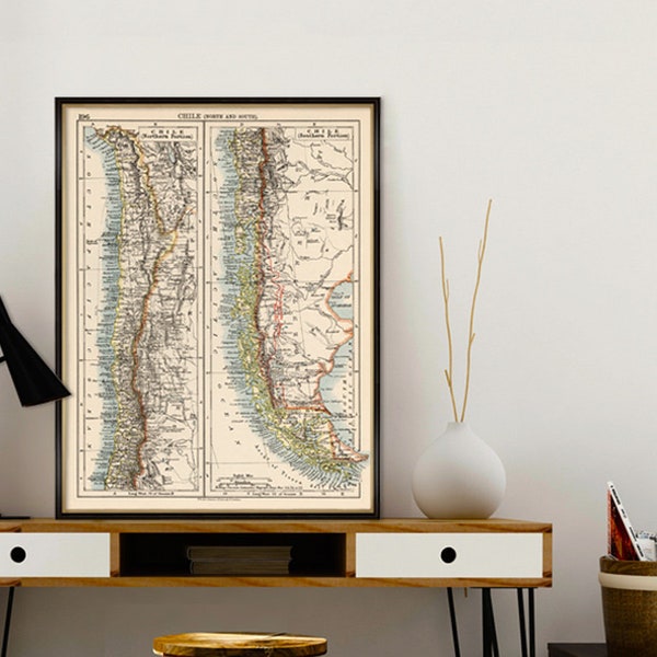 Chile Landkarte - Historische Landkarte von Chile - Großer Kartendruck auf Papier oder Leinwand