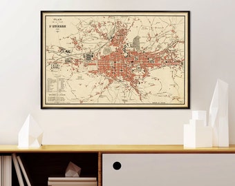 Old map Saint-Étienne - Fine archival print - Plan de la ville de St. Etienne, printed on paper or canvas