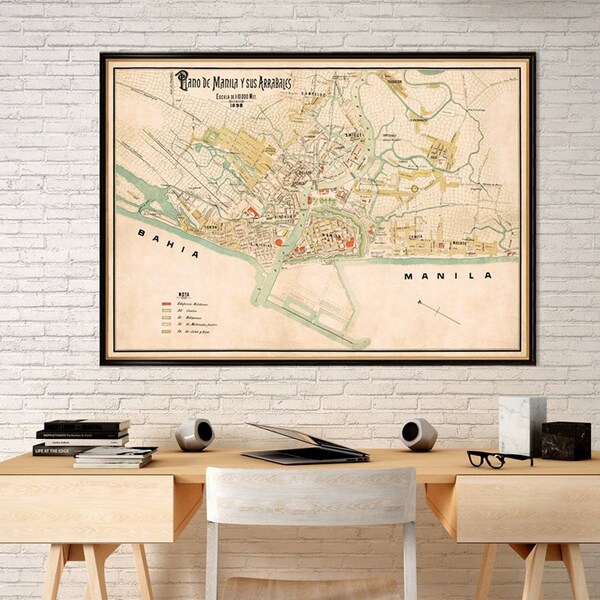 Manila map - Vintage map of Manila and suburbs - fine print - Old map reproduction on paper or canvas