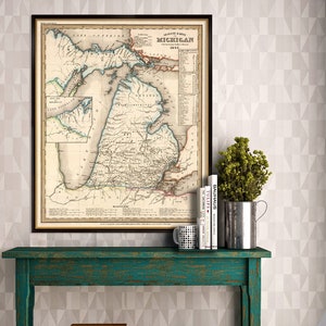 Old map of Michigan - Historical map restored - Wall map print on canvas or paper