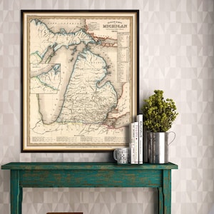 Mapa antiguo de Michigan - Mapa histórico restaurado - Impresión de mapa mural en lienzo o papel