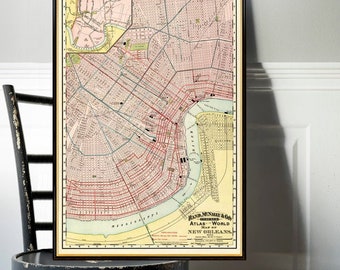 New Orleans map - Old map of New Orleans from 1896, Big Easy map poster, wall art print