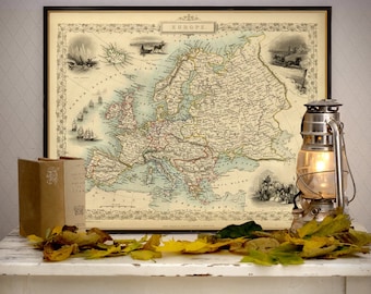 Antique Europe map - Old map of Europe - archival print on paper or canvas