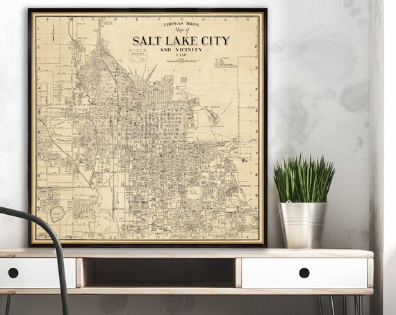 Salt Lake City map - Old map from 1930, giclee reproduction, available on paper or canvas
