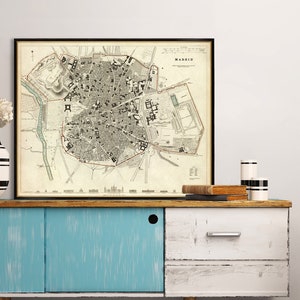 Vintage map of Madrid -  Old map print - Madrid in 19th century, available on paper or canvas