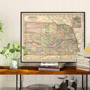 Nebraska map - Vintage map of Nebraska fine print - Archival reproduction on paper or canvas