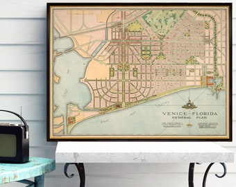 Venice (Florida) map - Decorative old map of Venice - Giclee reproduction on paper or canvas