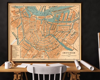 Amsterdam map - Vintage map of Amsterdam - fine  print on fine coated paper or canvas