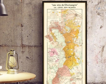 Wine map of the Cote des Blancs - Les vins des Champagne - Vineyards map in France