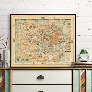 carte vintage de Jérusalem - Plan de la vieille ville de 1942, belle reproduction sur papier ou toile