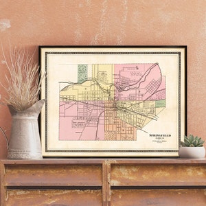 Vintage map of Springfield Ohio Print on paper or canvas image 1