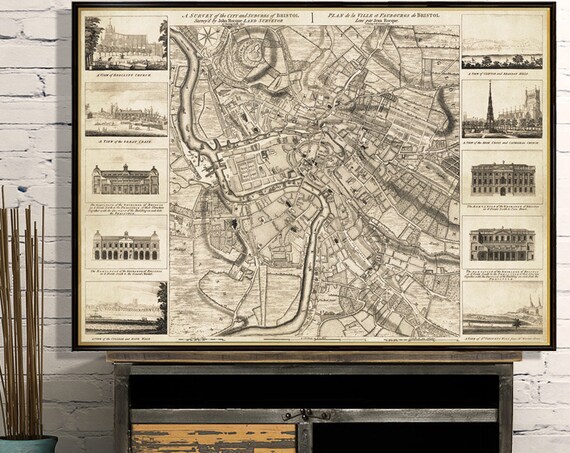 Bristol map - A survey of the city of Bristol - Old map of Bristol fine print on paper or canvas