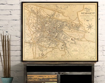Old map of Ghent print - Ghent (Belgium) map -  La carte de Gand -  Fine reproduction on paper or canvas