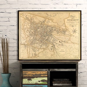 Old map of Ghent print - Ghent (Belgium) map -  La carte de Gand -  Fine reproduction on paper or canvas