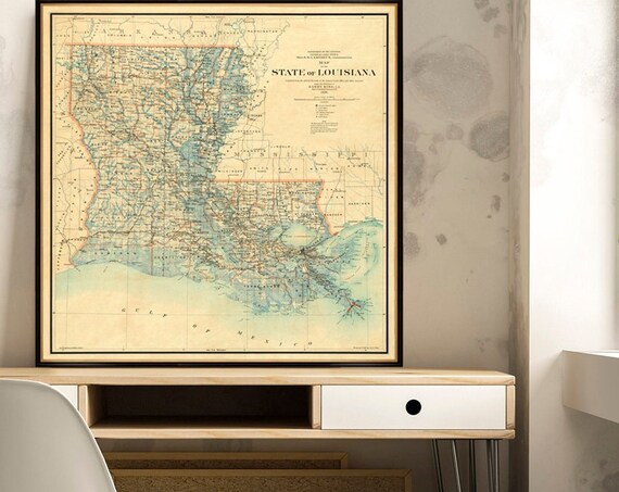 Marvelous map of Louisiana - Large wall map of Louisiana from 1896, giclee reproduction