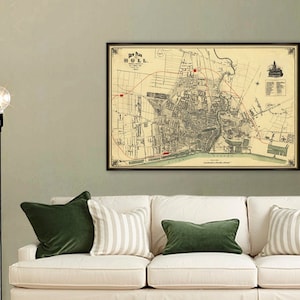 Carte de Hull - Ancienne carte de Hull print - Belle reproduction sur papier ou toile
