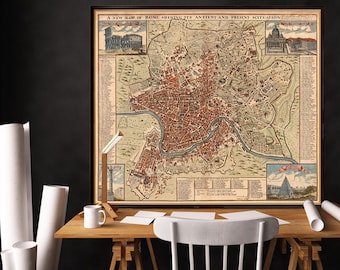 Map of Rome - Old map of Rome, giclee reproduction on paper or canvas