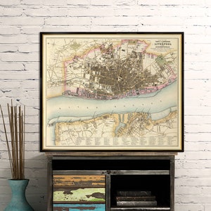 Vintage map of Liverpool - Liverpool map restored, vintage map poster, wall decor idea