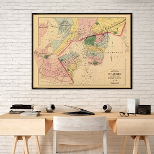 Vintage kaart - Saint John antieke kaart print (Canada, New Brunswick) - Oude kaart archiefreproductie