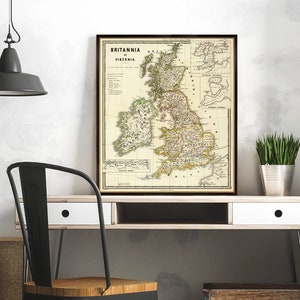 Vintage Landkarte von Britannia - alte Landkarte fein Reproduktion - Historische Landkarte verfügbar auf Papier oder Leinwand