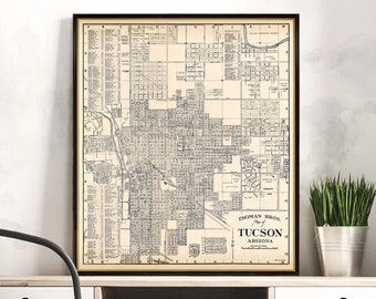 Tucson map, The Old Pueblo large map, restored map, fine print, industrial decor