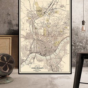 Cincinnati map Old map of Cincinnati fine reproduction Old city map print on fine coated paper or matte canvas image 1