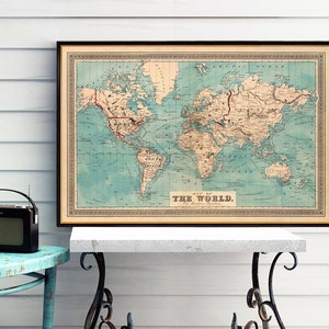 Alte Landkarte - Weltkarte - Weltkarte - Dekorative Landkarte - Große Weltkarte - Print