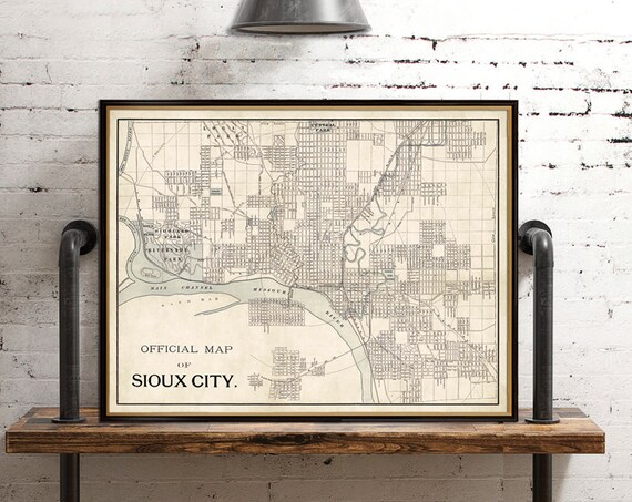 Antique map - Sioux City map - Old map of Sioux City, Iowa - Giclee  reproduction, two versions, available on paper or canvas