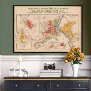 Les Vins des Coteaux de la Loire – Pouilly-sur-Loire, Sancerre, Quincy, Reuilly. Atlas de la France vinicole, prezent w postaci plakatu