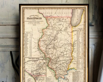 Old map of Illinois - Fine reproduction - Illinois map print on paper or canvas