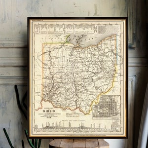 Ohio map - Historical map restored, Buckeye State antique style large map, poster map  fine print