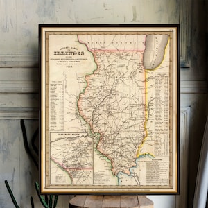 Mapa antiguo de Illinois - Reproducción excelente - Impresión de mapa de Illinois en papel o lienzo