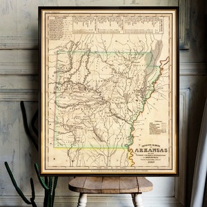 Mapa antiguo de Arkansas - Mapa histórico restaurado, excelente reproducción en papel o lienzo