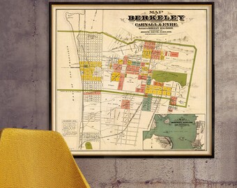 Berkeley  map - Old map of Berkeley (CA) fine print on paper or canvas