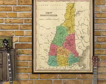 New Hampshire  map - Vintage  map of  New Hampshire, available on paper or canvas