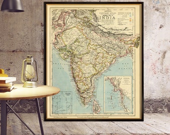 Vintage map of India - Archival reproduction - India wall map - print on paper or canvas