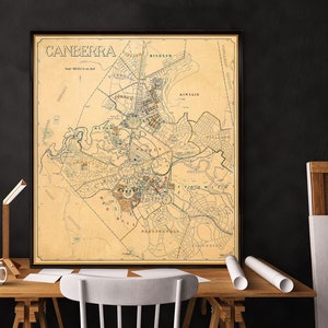 Riproduzione giclée della mappa di Canberra - Vecchia mappa di Canberra - Mappa storica - Stampa d'archivio su carta o tela