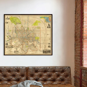 Grande carte murale de Baltimore - Carte détaillée avec de magnifiques couleurs, reproduction de qualité musée